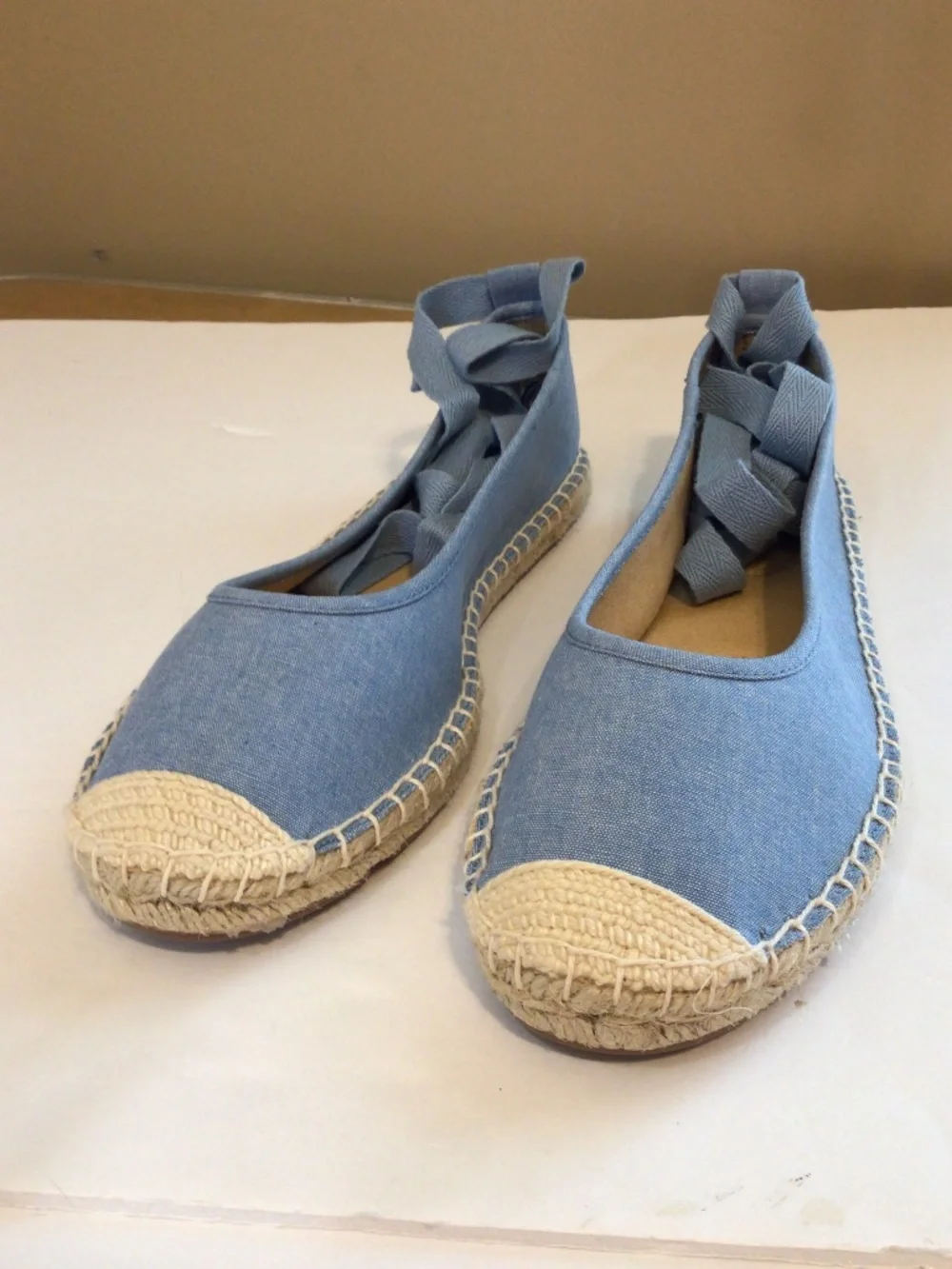 Talbots Izzy Denim Espadrilles Size 8 M Blue Lace Ups Coastal Summer European